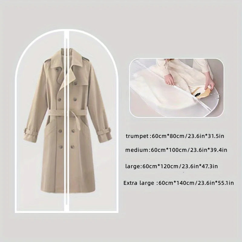 5PCS Clothes Hanging Dust Cover Wedding Dress Cover Storage Bag Transparent Fully Enclosed Clothes Cover With Zipper Suit Coat Oasis Select