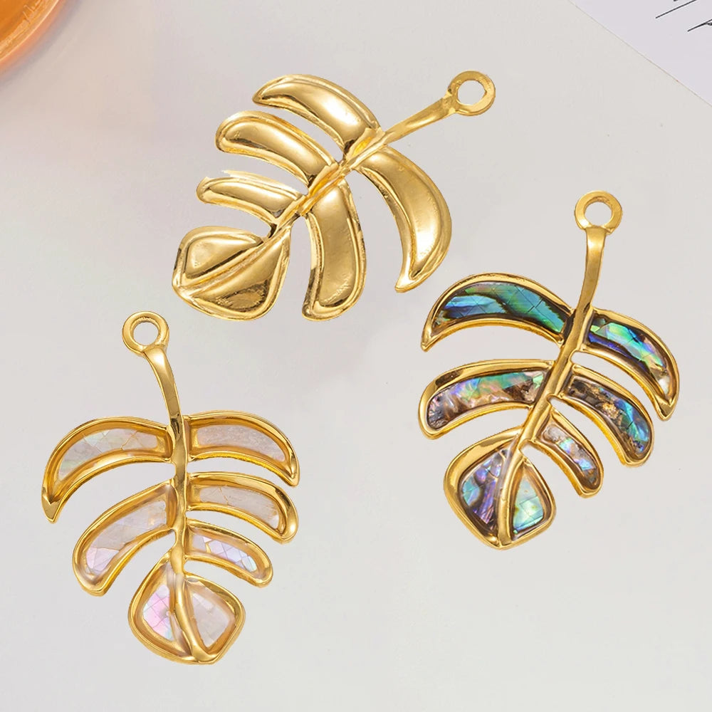 2PCs Ocean Series 304 Stainless Steel & Shell Charms For DIY Jewelry Making Gold Color Sea Turtle Animal Conch Pendant Necklace Oasis Select