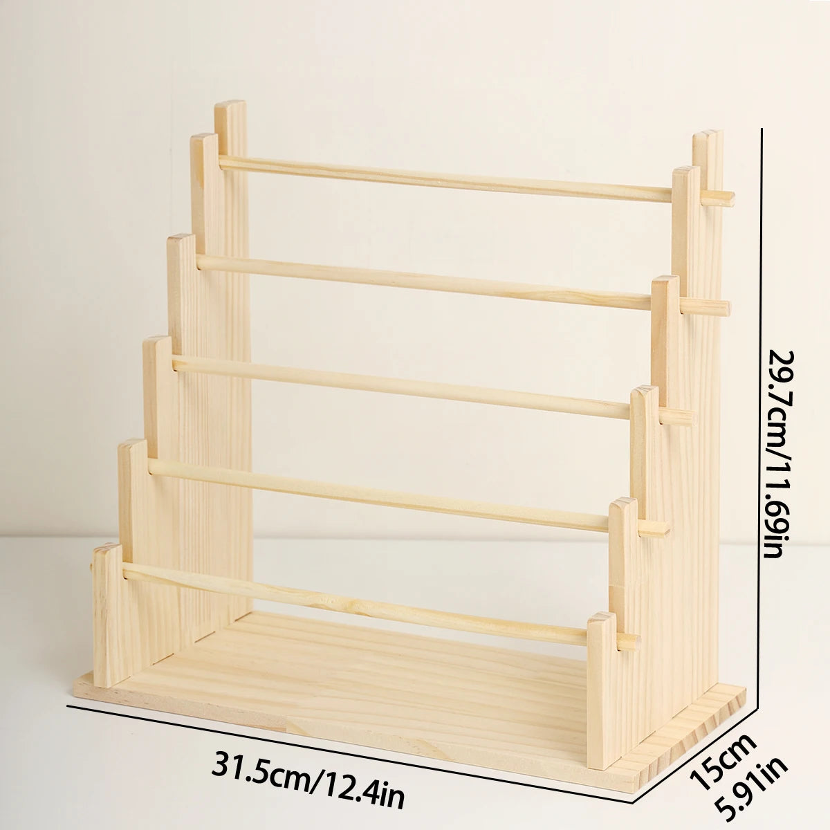 1pc Solid Wood 2-Layer/3-layer/4-Layer/5-Layer Hair Accessories Desktop Jewelry Stand Suitable for Hair Rope and Hoop Organizer Oasis Select 5layer- yellow