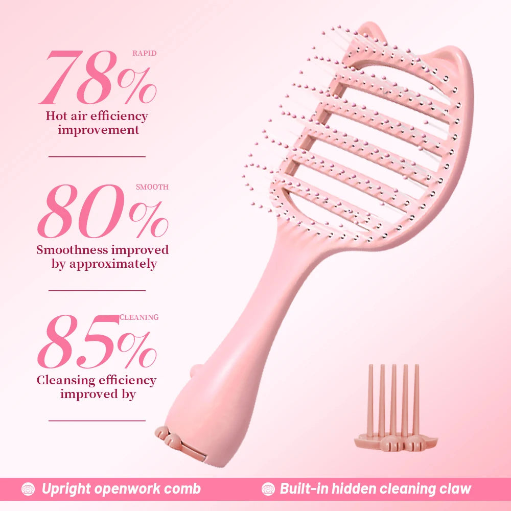 Cat-Ear Hollow Hair Brush – Anti-Static Detangling Comb Scalp Massage Hair Brush Oasis Select