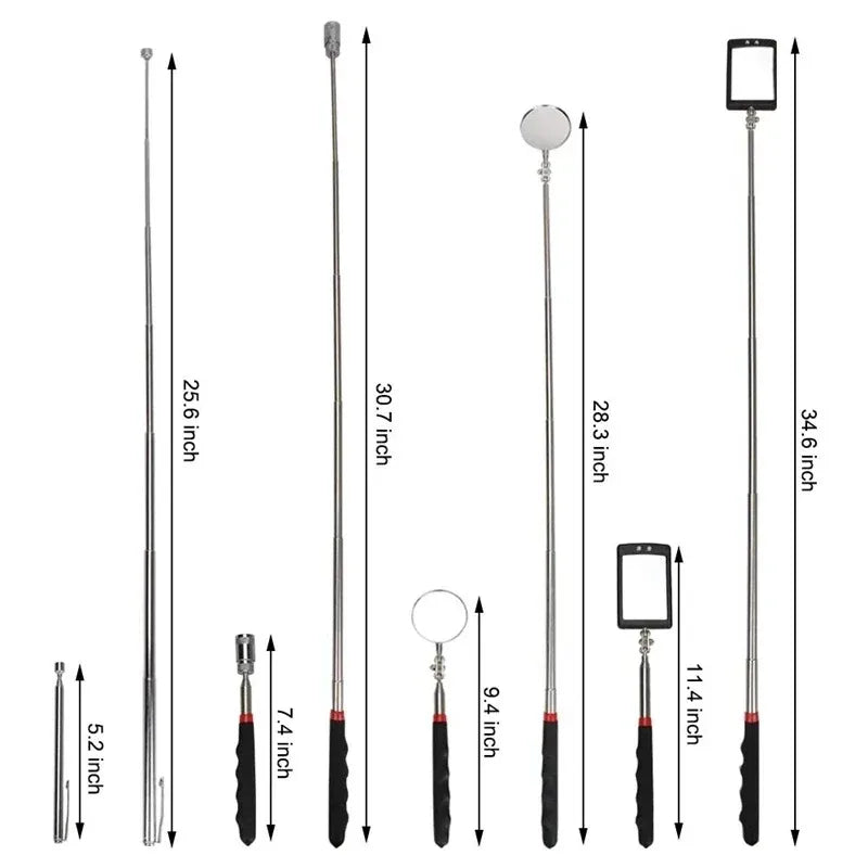 Car Mirror Portable Telescoping Flexible Head Inspection Mirror LED Light Adjustable 360 Degree Swivel Viewing Auto Hand Tools Oasis Select