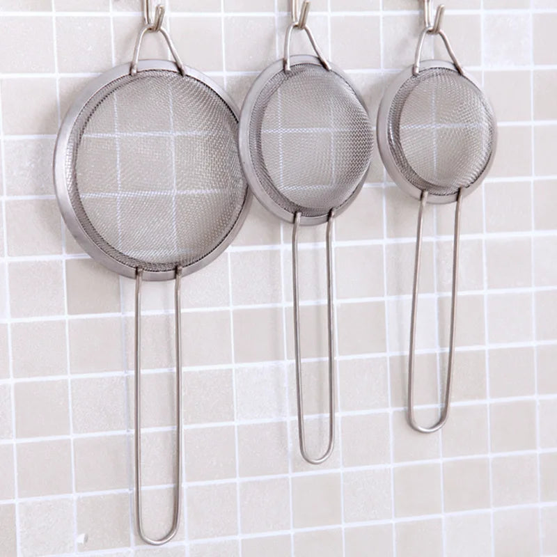 3pcs Stainless Steel Fine Mesh Strainer With Sturdy Handle And Hook, Colander Sifter For Juice Soy Milk, Kitchen Tools Oasis Select