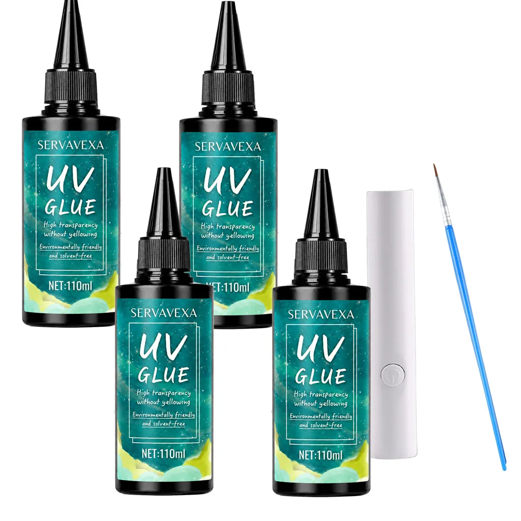 UV Glue Kit with UV Lamp & Fine Detail Brush – Crystal Clear Fast Cure Adhesive for Jewelry, Glass, Resin & DIY Repairs Oasis Select XP8046-4PC