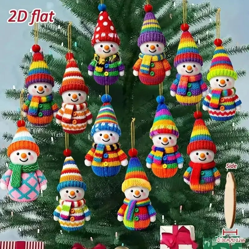 32-Piece Wooden Snowman Christmas Ornaments | Colorful Pom-Pom