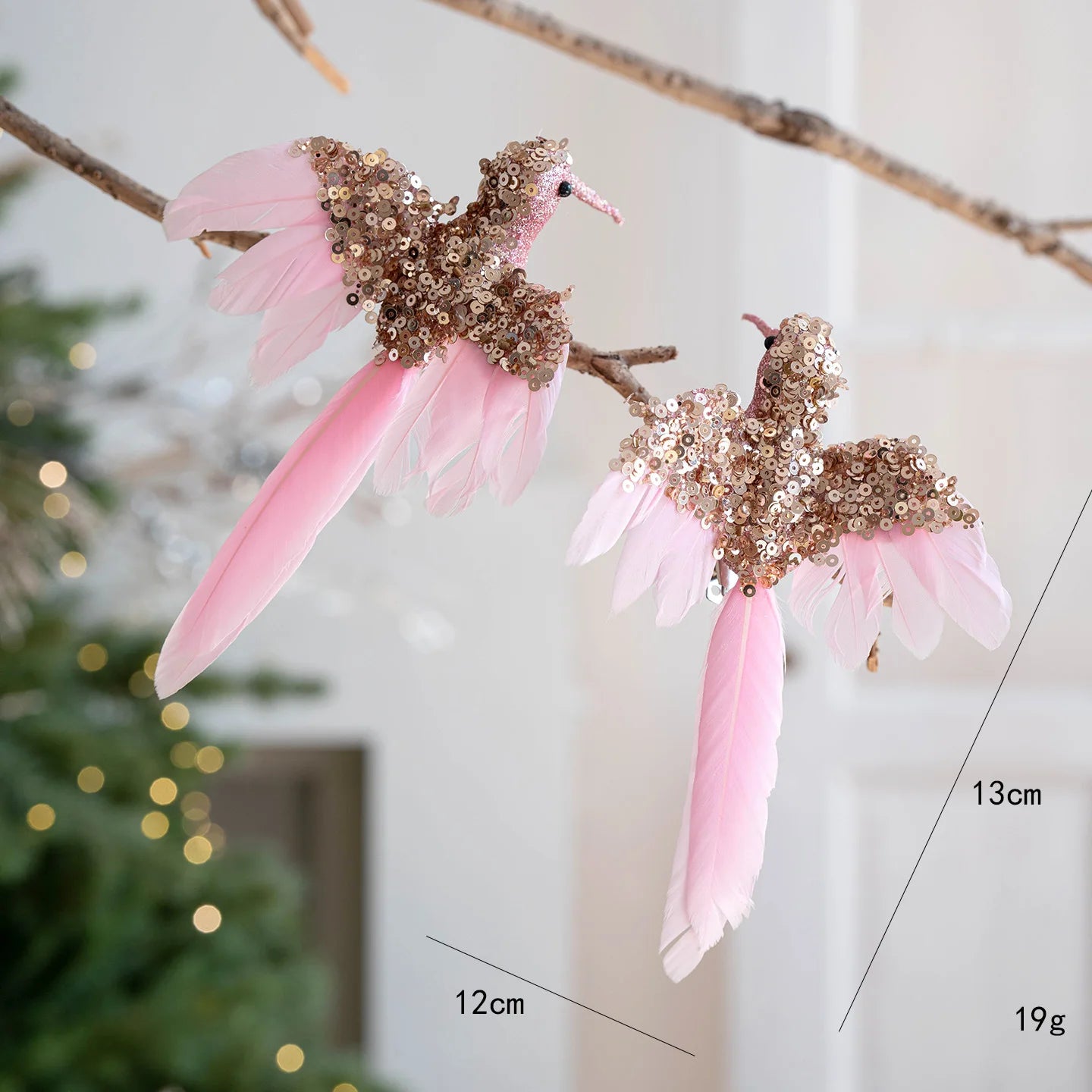 2PCS Feathered Hummingbird Christmas Tree Ornaments | Glitter Birds