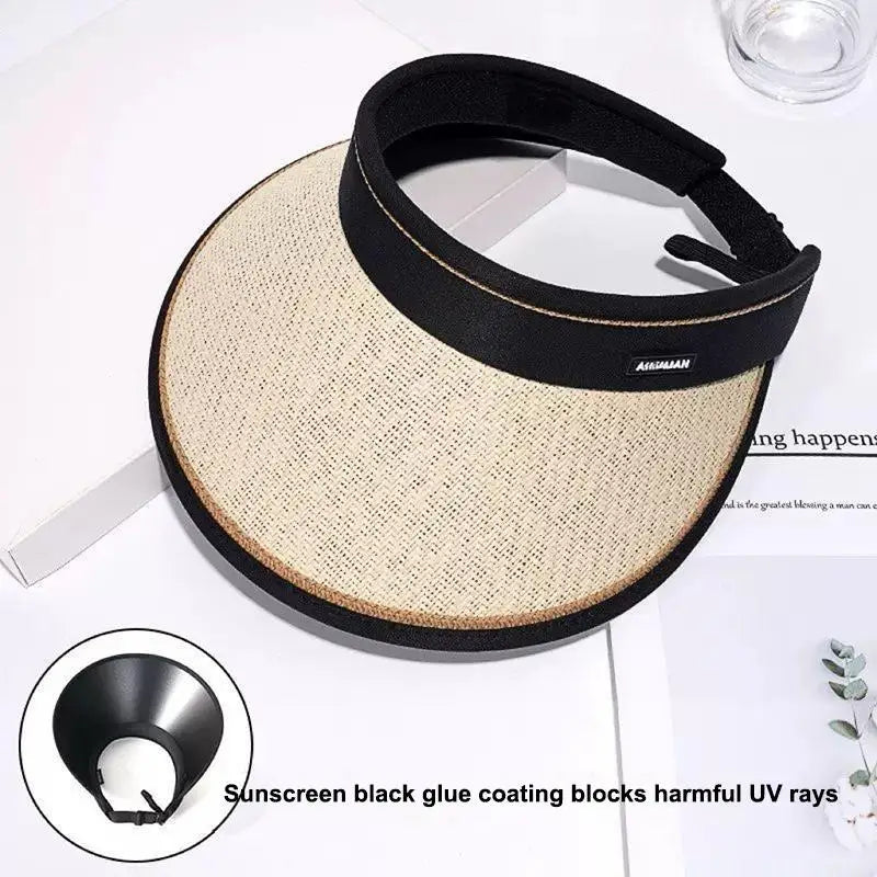 Foldable Empty Top Straw Sun Visor Hat Women Girls UV Protection Casual Beach Sunshade Outdoor Cap Oasis Select A2