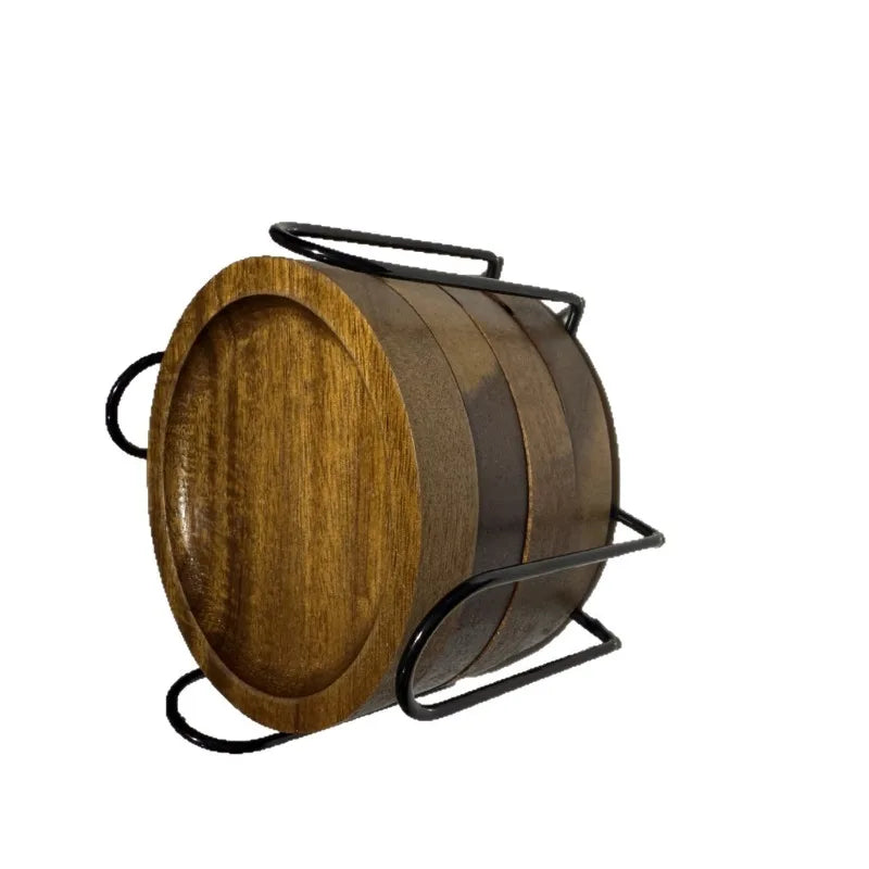 4Pcs/1set Japanese Style Bamboo Wood - Heat-Resistant Coasters - with 1 Iron Stand - Solid Wood Round Tea Cup Coasters Oasis Select