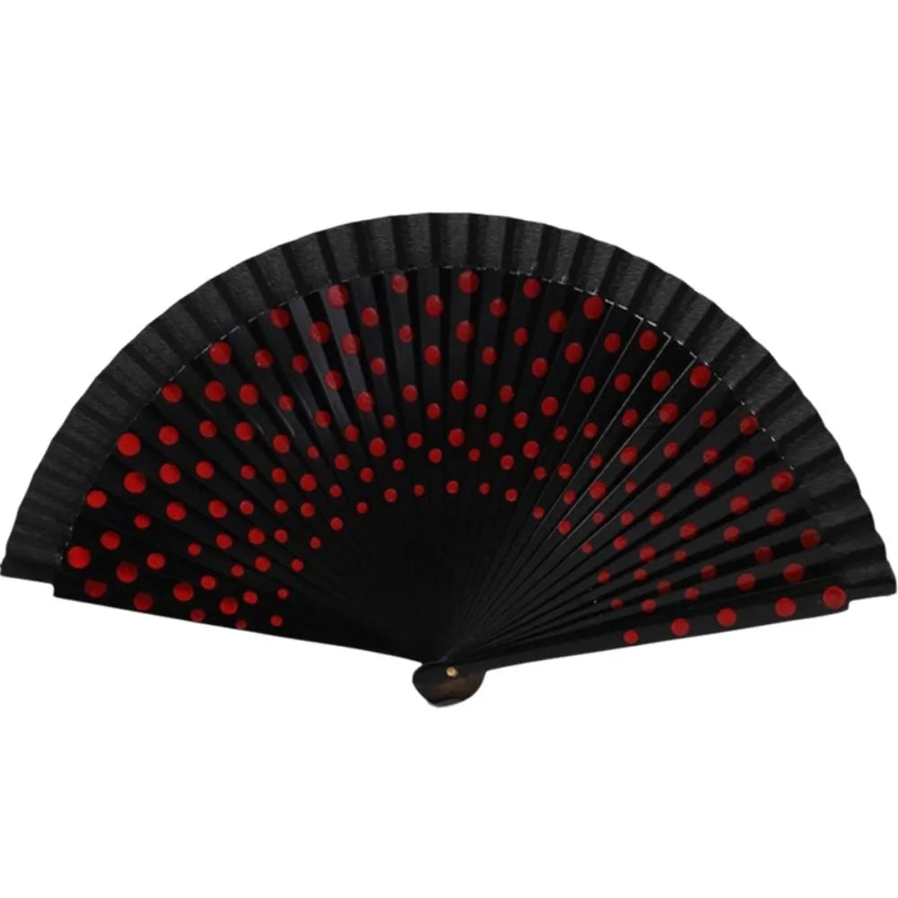 Flamenco Spanish Folding Fan – Dots Pattern Wood Handle 42cm