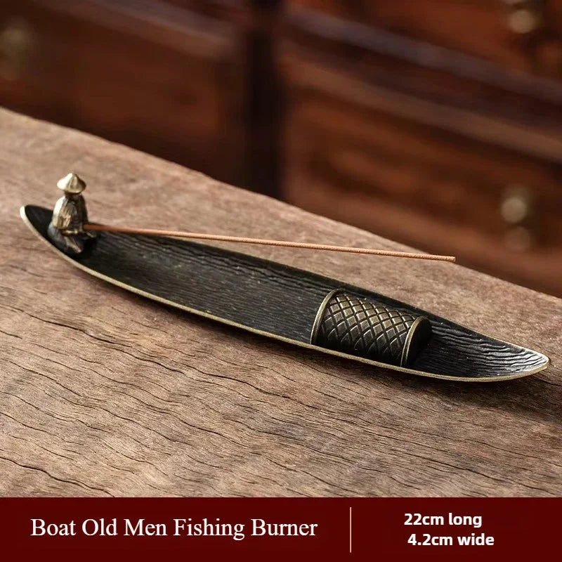 Creative Incense Holder Aromatherapy Ornament Incense Holder Boat Old Men Fishing Japanese Style Incense Stick Burner Home Decor Oasis Select A