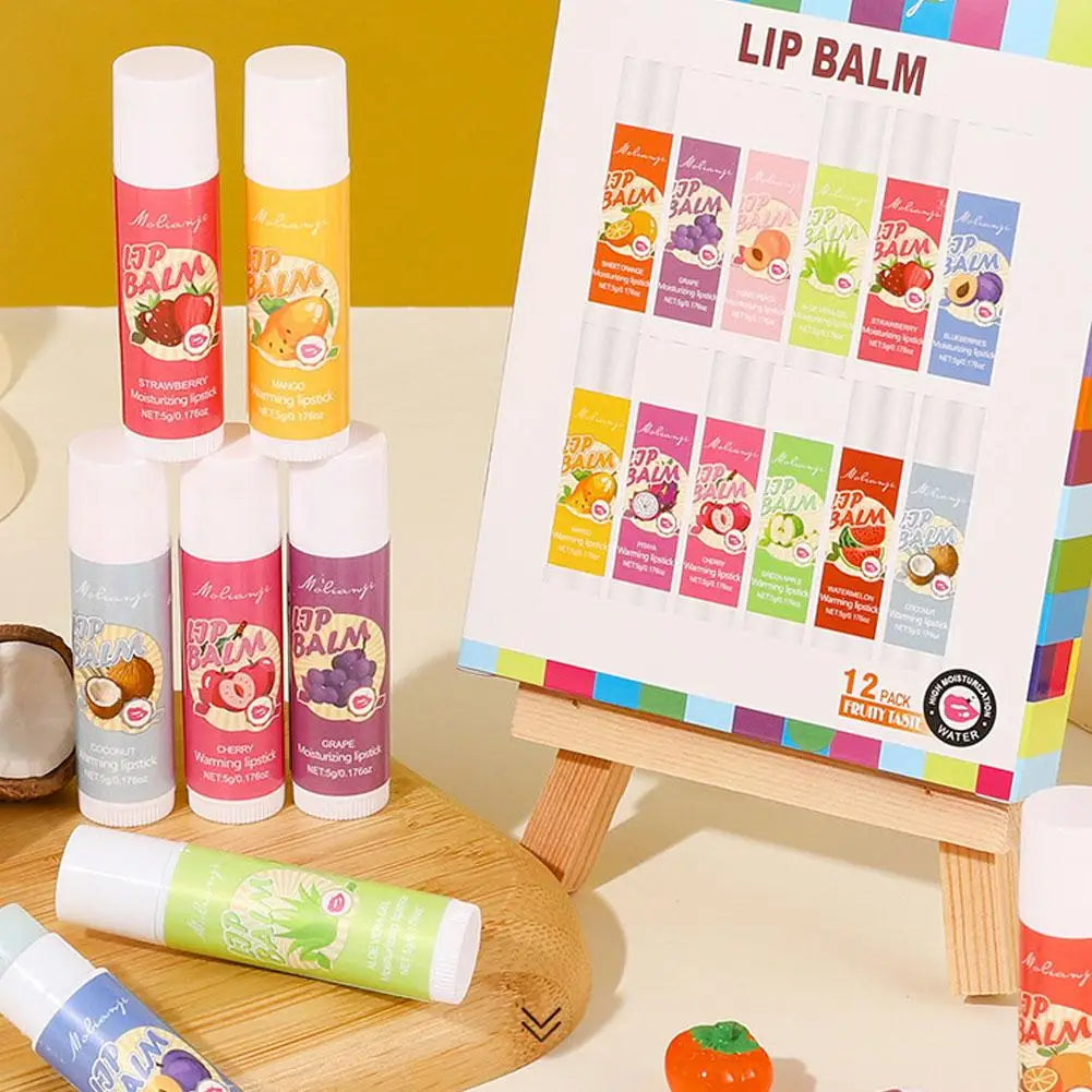 12-Piece Color-Changing Fruit Lip Balm Set – Moisturizing Lip Balm Set Oasis Select