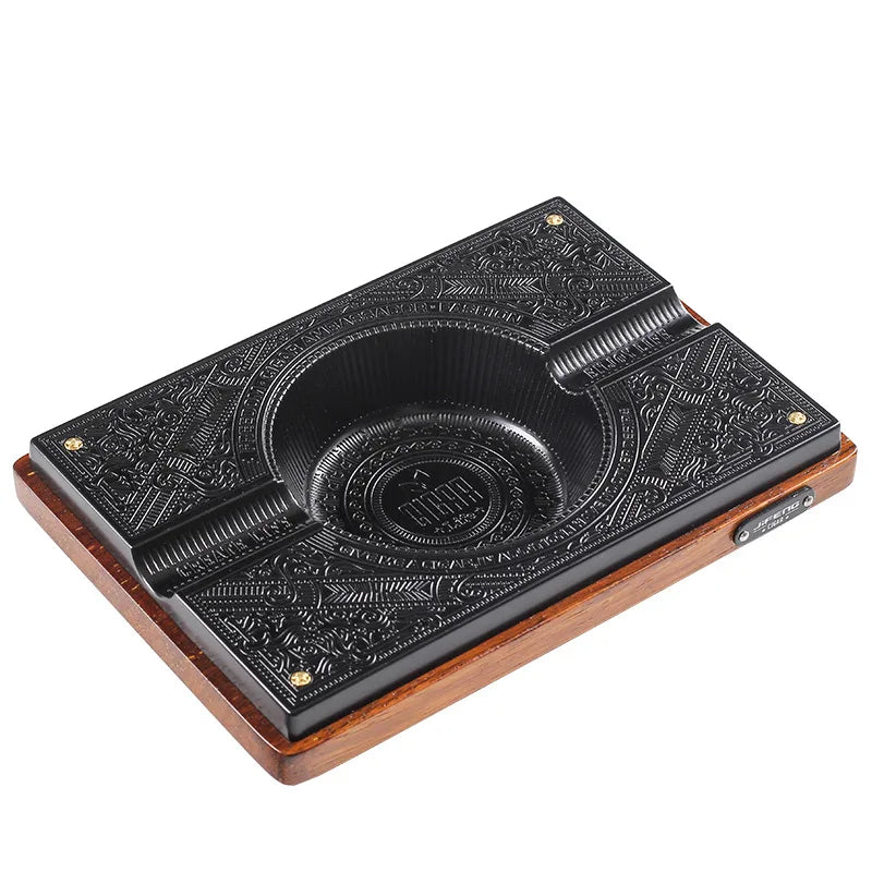 Vintage Carved CIGAR ASHTRAY large double slot club bar household solid wood metal ashtray cigar ashtray Oasis Select Black