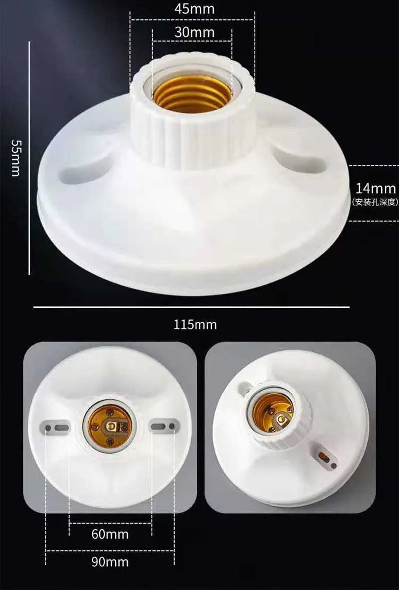 115mm E27 Screw Surface Mounted LED Bulb Base Bakelite Liner Paperback Lamp Holder E27 Socket Converter 6A Lighting Accessories Oasis Select
