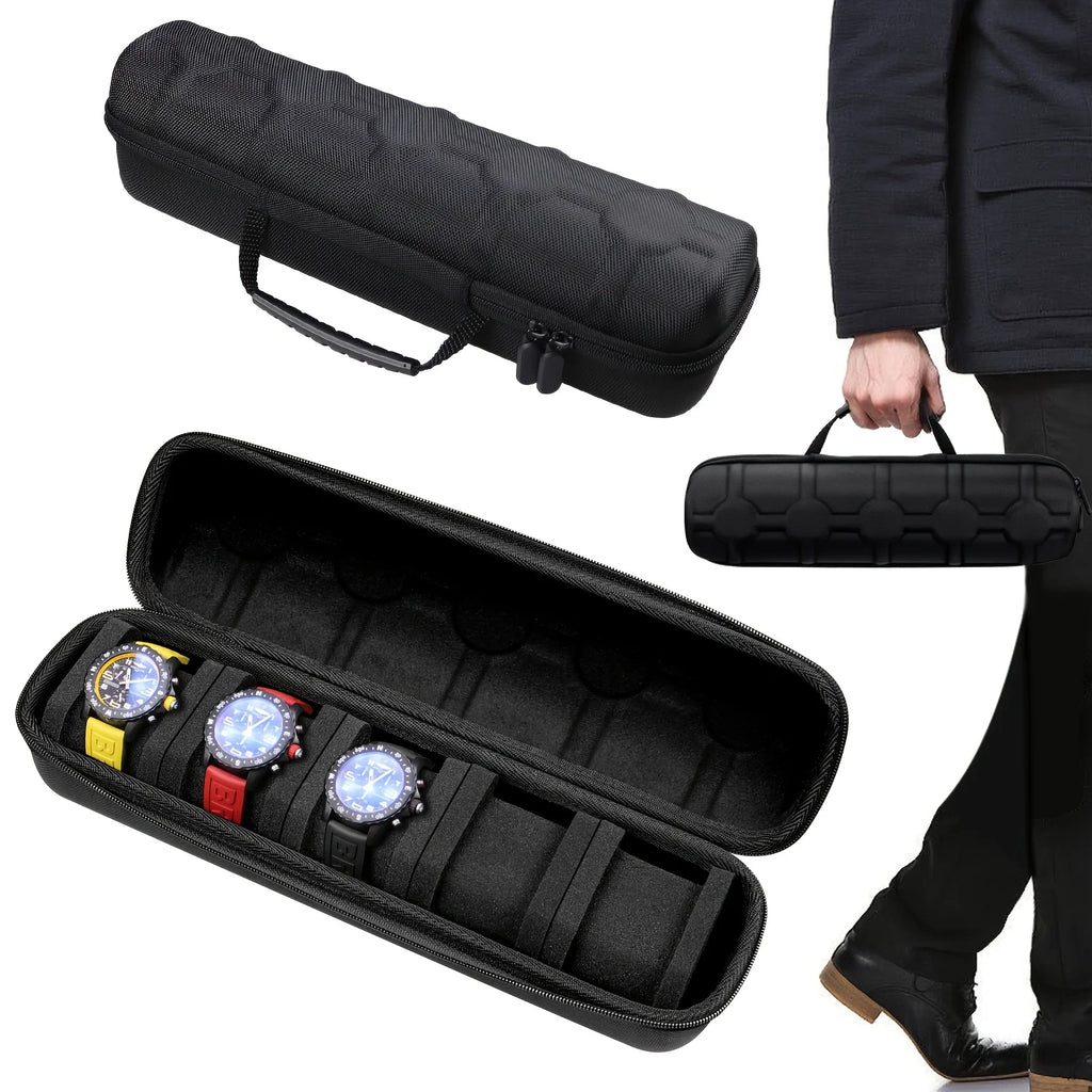 5/6-Slot Watch Case | Hard Shell Travel Organizer with Pillow Insert - Gift Ready (Black),suitable for Smart Watch Storage Oasis Select