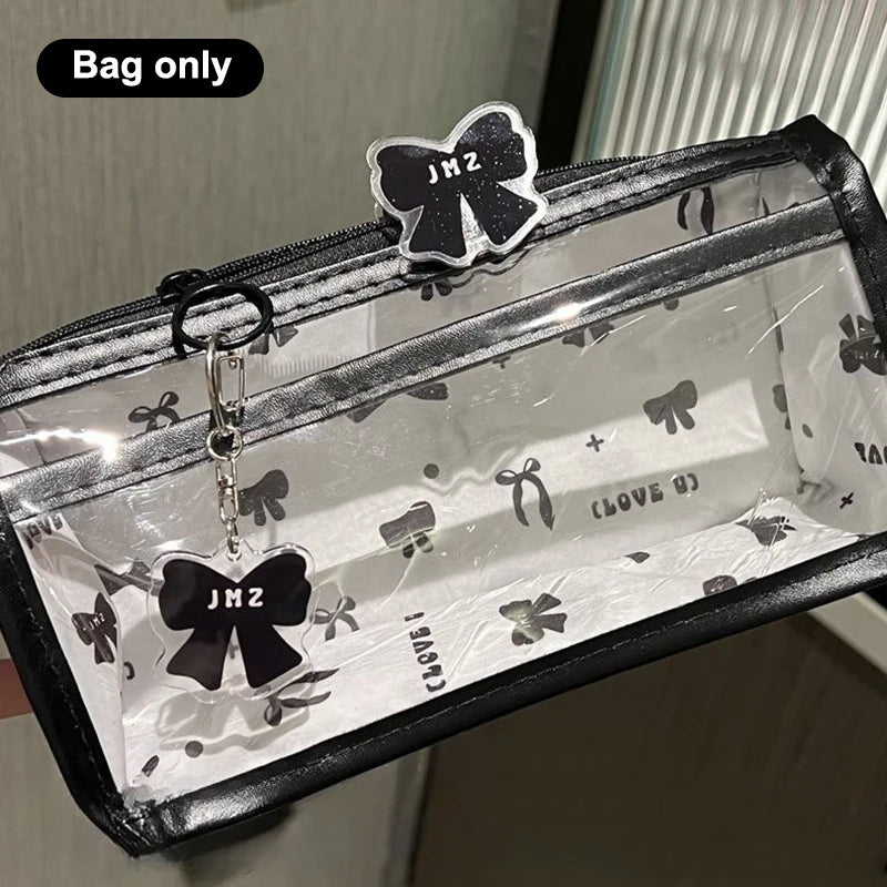 Cartoon Translucent Pencil Case Multi-layer Vertical Large-capacity Stationery Storage Bag School Supply Cosmetic Bag Oasis Select Black