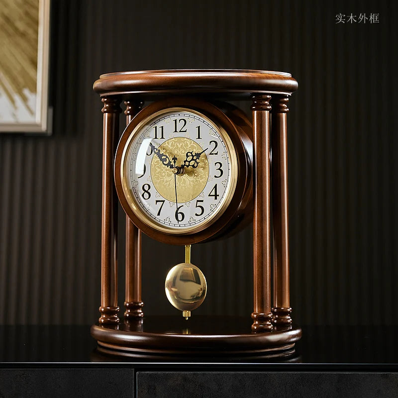 Solid Wood Living Room Desk Clock American Table Watch Decoration Home New Chinese Pendulum Clock Retro Clock Oasis Select