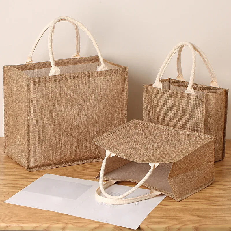 New linen tote bag large capacity jute tote bag imitation linen shopping bag travel organizer bag Oasis Select