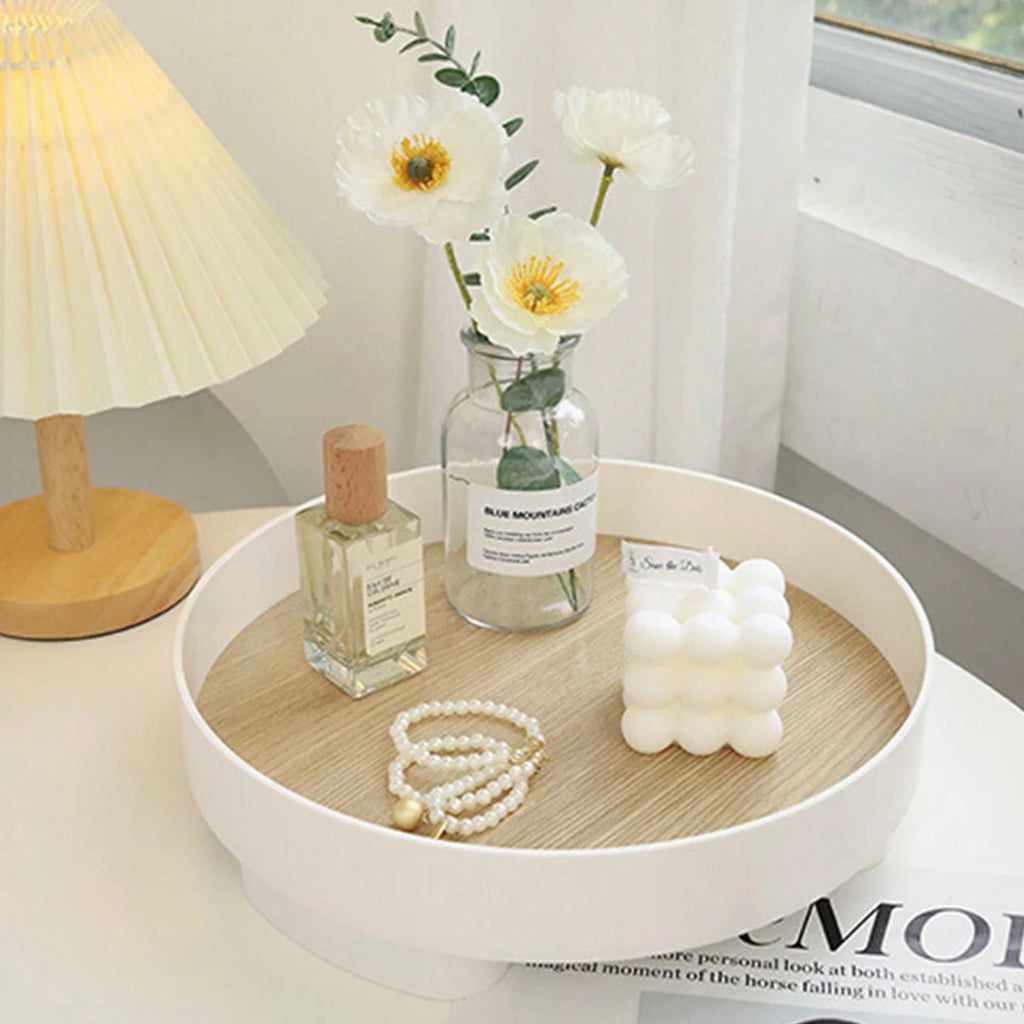 Minimalist Style Circular Wooden Tray For Living Room, Home Snacks, Aromatherapy, Cosmetics, Jewelry Storage Tray Oasis Select