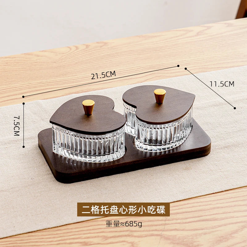 New Glass Fruit Tray Hotel Afternoon Tea Snack Tray Lead-free Glass Heart-shaped Divider Snack Tray Oasis Select 2 squares