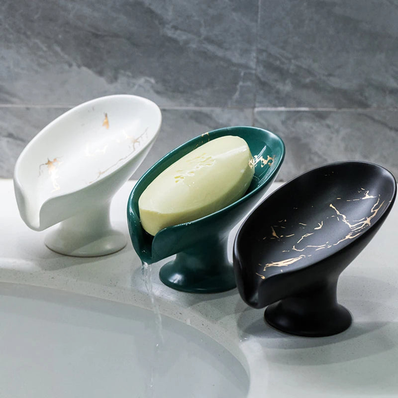 Ceramics Leaf Shape Soap Box Drain Soap Holder Box Luxury Bathroom Accessories Supplies Heart Shape Soap Dish Tray Gadgets Oasis Select