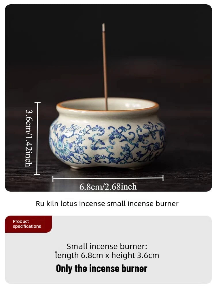 Chinese Style Ru Ware Lotus Incense Holder Desktop Sandalwood Censer Home Indoor Aromatherapy Ornament for Meditation Oasis Select Lotus base