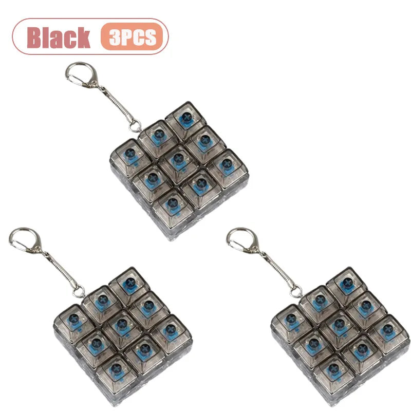 1-20PCS 9 Keys Mechanical Switch Tester Keychain Fidget Clicky Stress Relief for Keyboard Enthusiast Gamer Desk Decor Oasis Select Black-3PCS