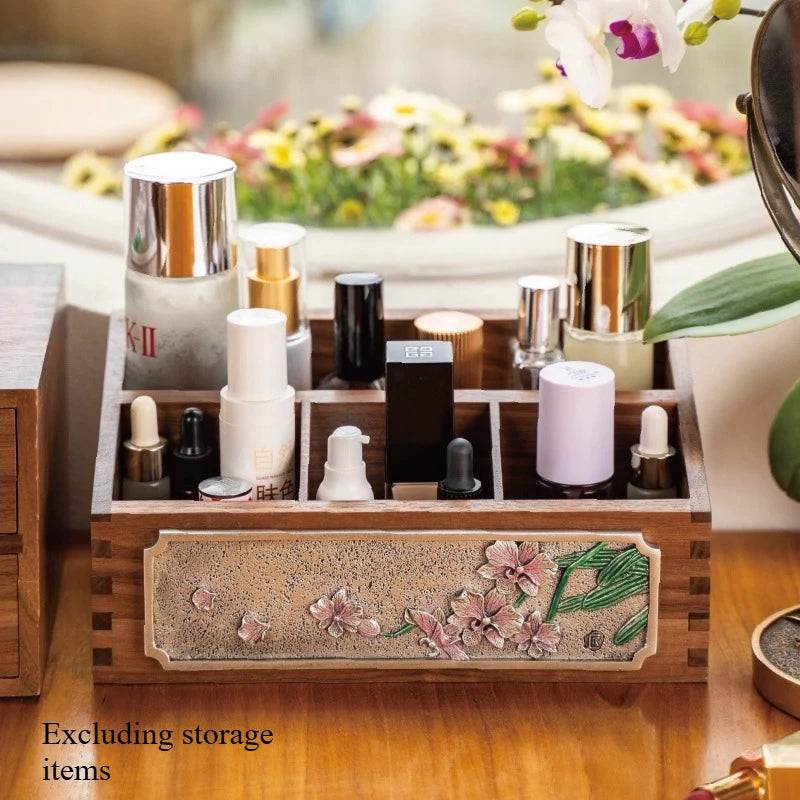 Black Walnut Chinese Living Room Solid Wood Storage Box Multi Functional Dressing Table Desktop Cosmetics Storage Ornament Oasis Select B