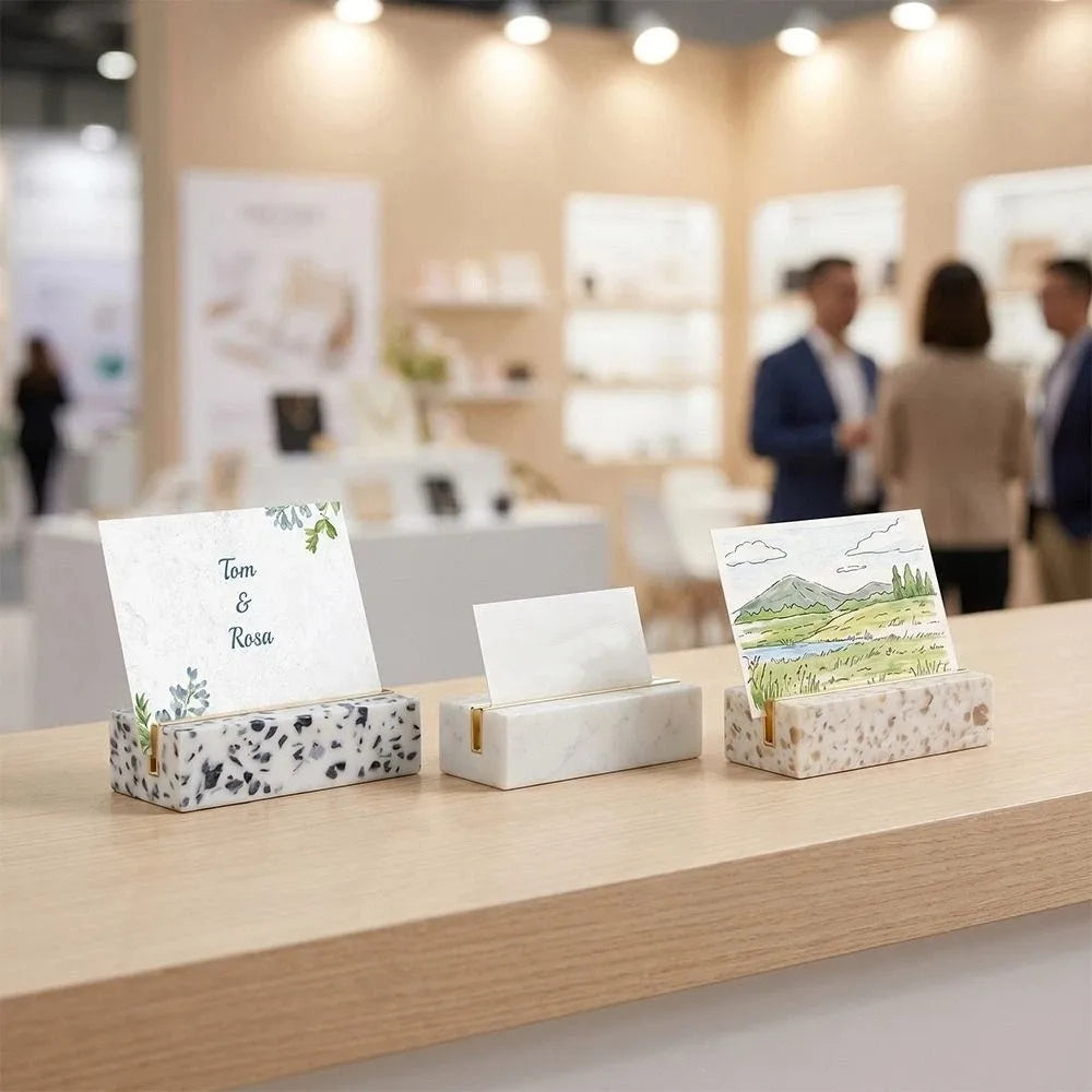 Marble Texture Desktop Business Card Holder Creative Design Elegant Postcard Calendar Stand Modern Stand Base Oasis Select