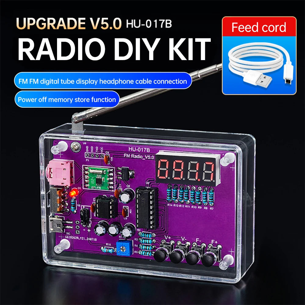 DIY FM Radio Electronic Kit Adjustable Frequency 87-108MHz Digital Display Soldering Project Practice Solder RDA5807S Oasis Select