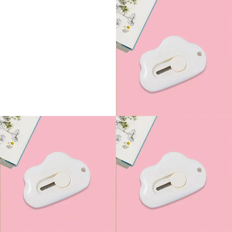 1/2/3/4pcs Kawaii Clouds Mini Portable Ulity Knife Box Cutter Opener Pocket Stretch Paper Cutters School Office Supplies Gift Oasis Select 3pcs white