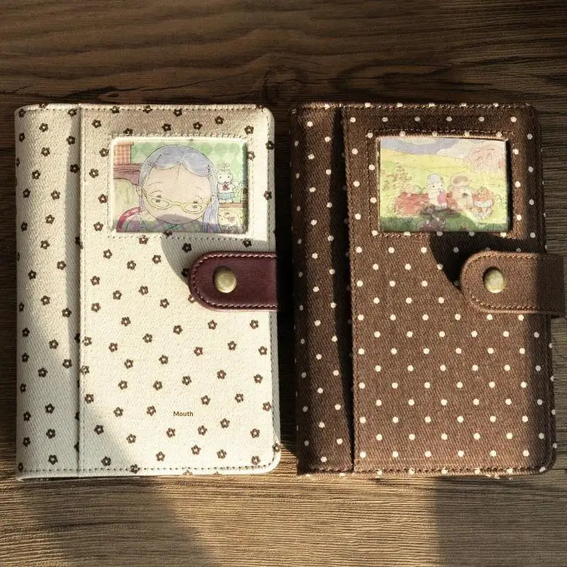 Retro Polka Dot Canvas Notebook Cute Snap Closure Cartoon Photo Insert for Valentine's Day Gift to Girlfriend Oasis Select