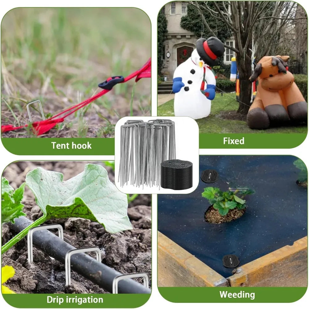 100-200Pcs U-shaped Ground Pegs with Buffer Washers Garden Pegs for Securing Weed Landscape Fabric Netting Garden Lawn Accessory Oasis Select