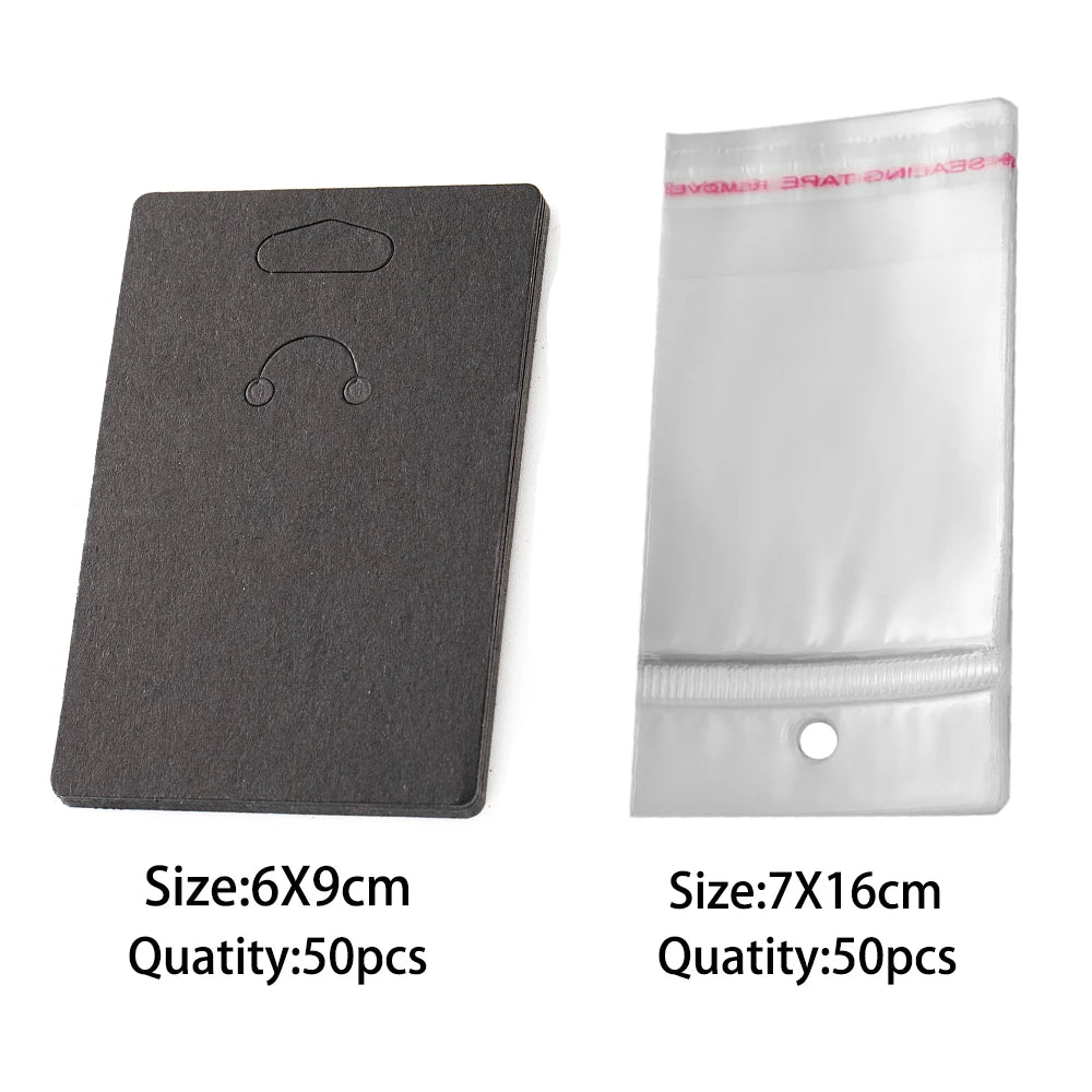 100pcs 6x9cm Keychain Display Card Packaging with Self-Sealing Bags For Bracelet Jewelry Wrapper Display Small Business Supplies Oasis Select Black1