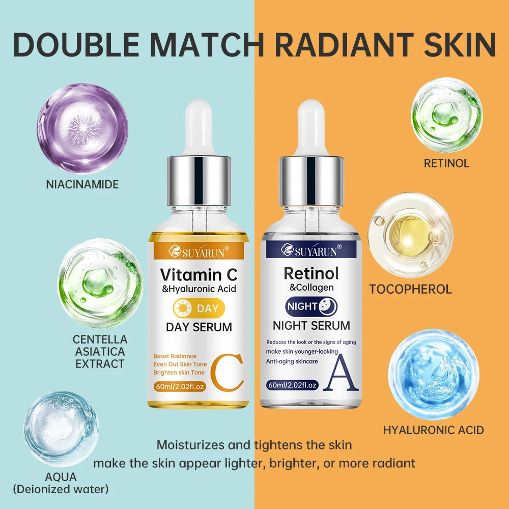 SUYARUN Day Vitamin C Night Retinol Serum - Brightening & Anti-Aging | 2-in-1 Formula for Skin Repair | All Skin Types. Oasis Select