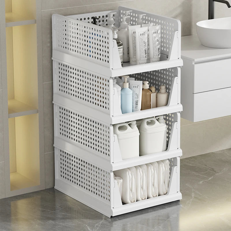 Foldable Storage Basket, Freely Stackable Multi-Layer Heavy-Duty,Stores Snacks/Clothes/Toys, Ideal for Living Room/Bedroom Oasis Select
