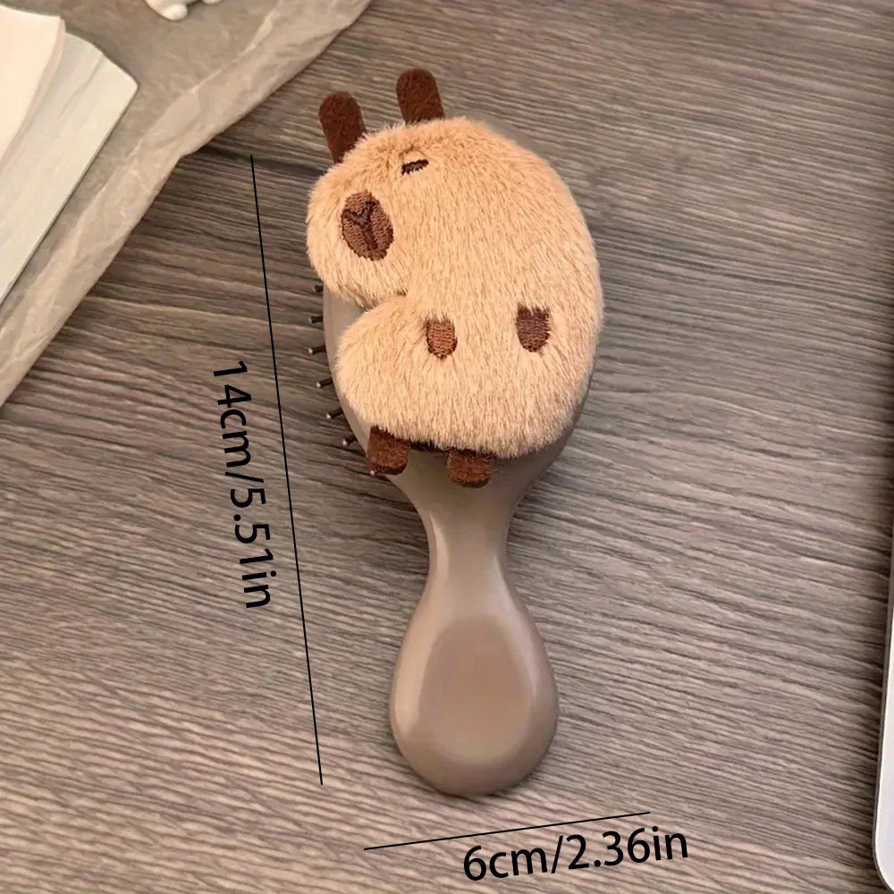 Plush Capybara Mini Paddle Hair Brush – Cute Detangling Tool Mini Paddle Hair Brush Oasis Select SZ330-side