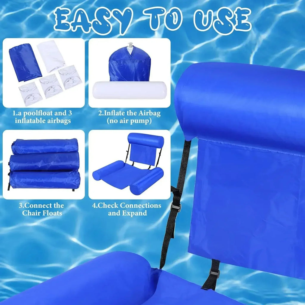 Inflatable Lounge Chair – 3-Tube Foldable Colorful Pool Float
