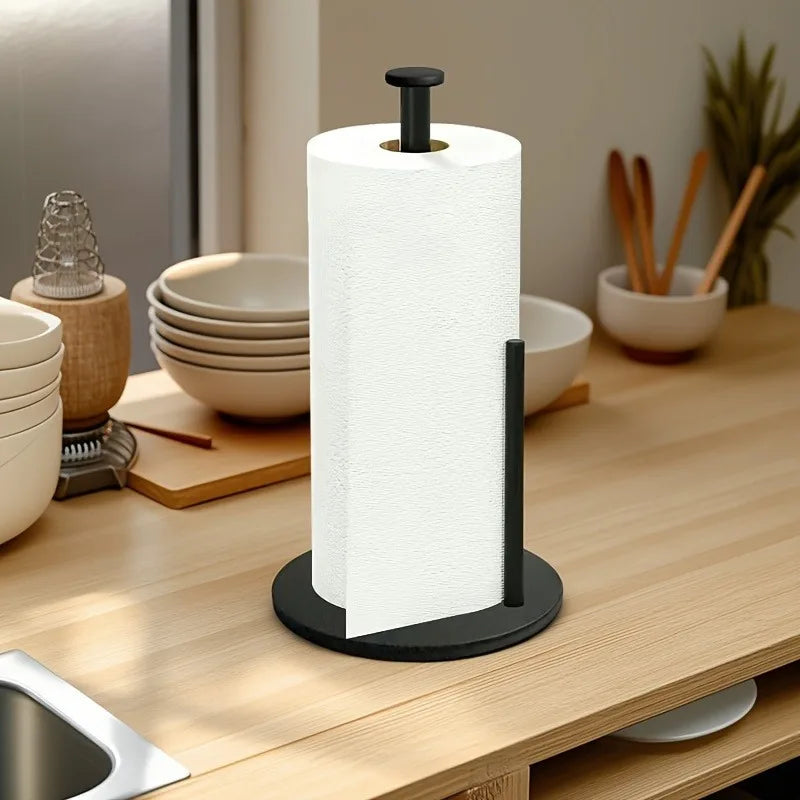 Stainless Steel Bathroom Roll Holder with Weighted Base - Heavy-Duty Countertop Organizer, Space-Saving Design for Paper Towels Oasis Select black