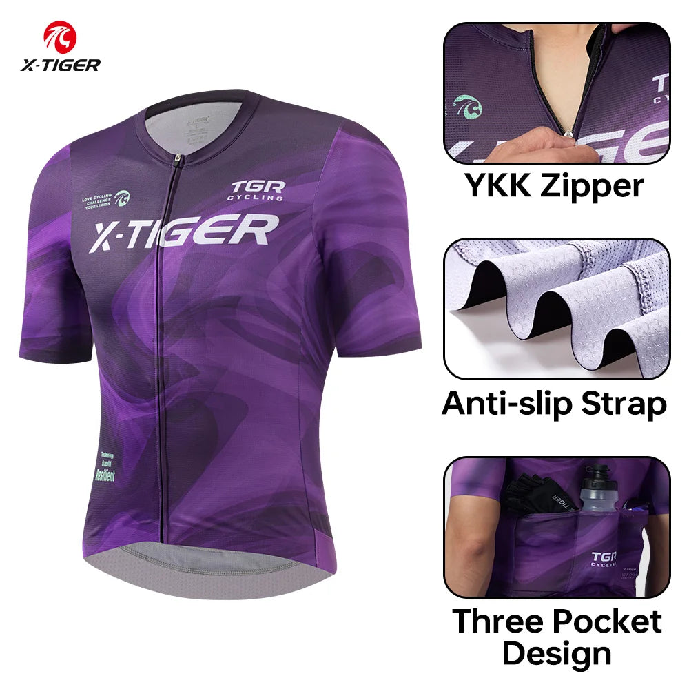 X-TIGER Men Cycling Jersey Pro Team MTB Road Bike Clothing Sports Breathable Quick Dry Short Shirt Slim Bicycle Racing Jersey Oasis Select