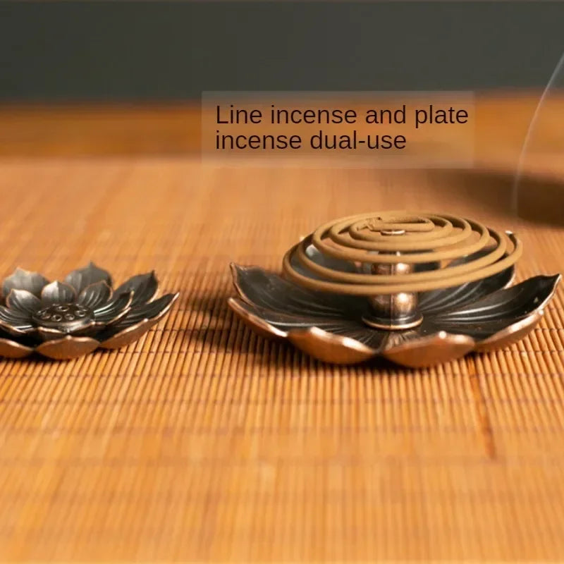 Alloy Incense Burner Stick Holder Buddhism Lotus Line Incense Plate Sandalwood Coil Base Temples Yoga Studios Home Decoration Oasis Select