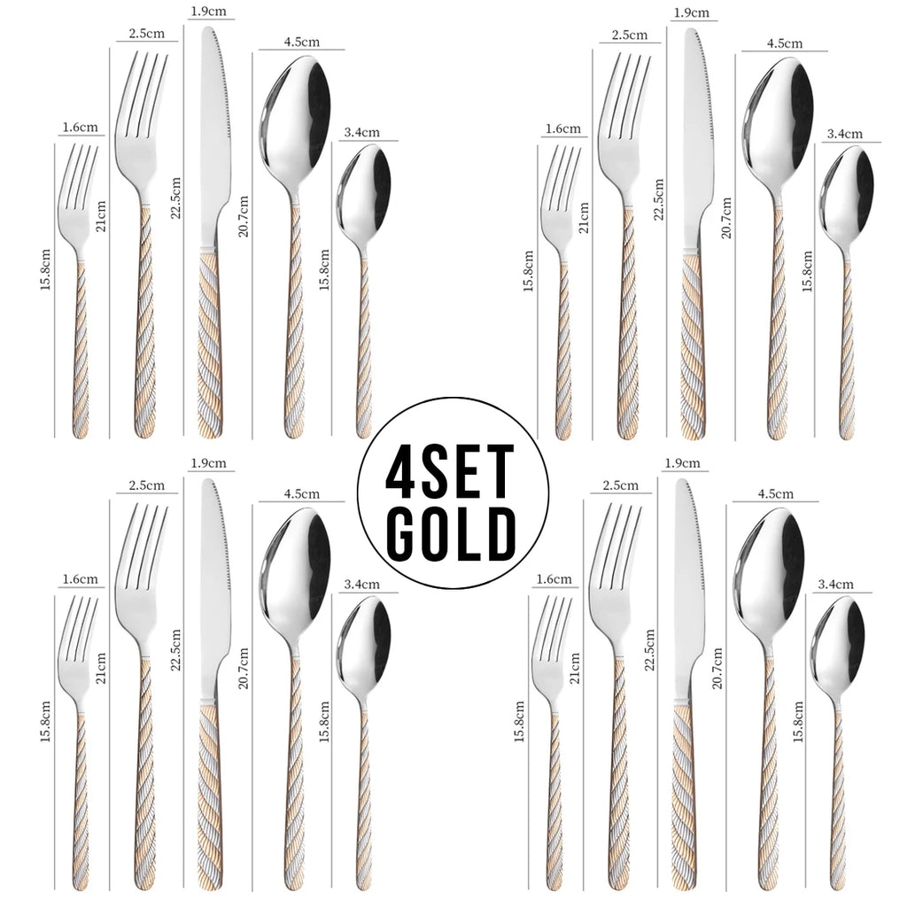 20-Piece Gold Twisted Handle Stainless Steel Flatware Set Flatware Set Oasis Select Gold