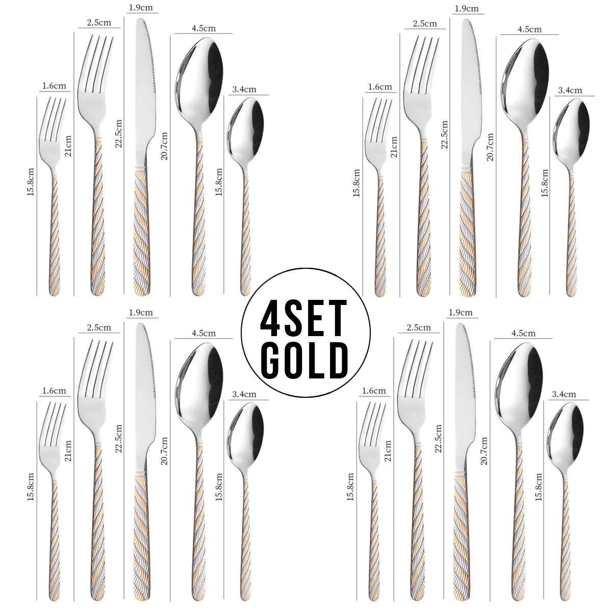 20-Piece Golden Stainless Steel Flatware Set – Knife Fork Spoon Flatware Set Oasis Select Gold