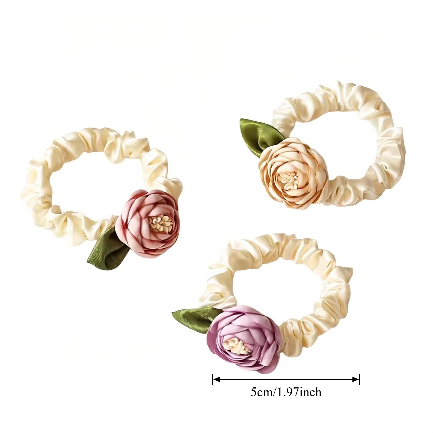 2/3 PCS Flower Hair Scrunchies for Women – Elegant Ponytail Holders for Thick, Curly, Thin & Fine Hair, No-Slip Donut Hair Ties Oasis Select
