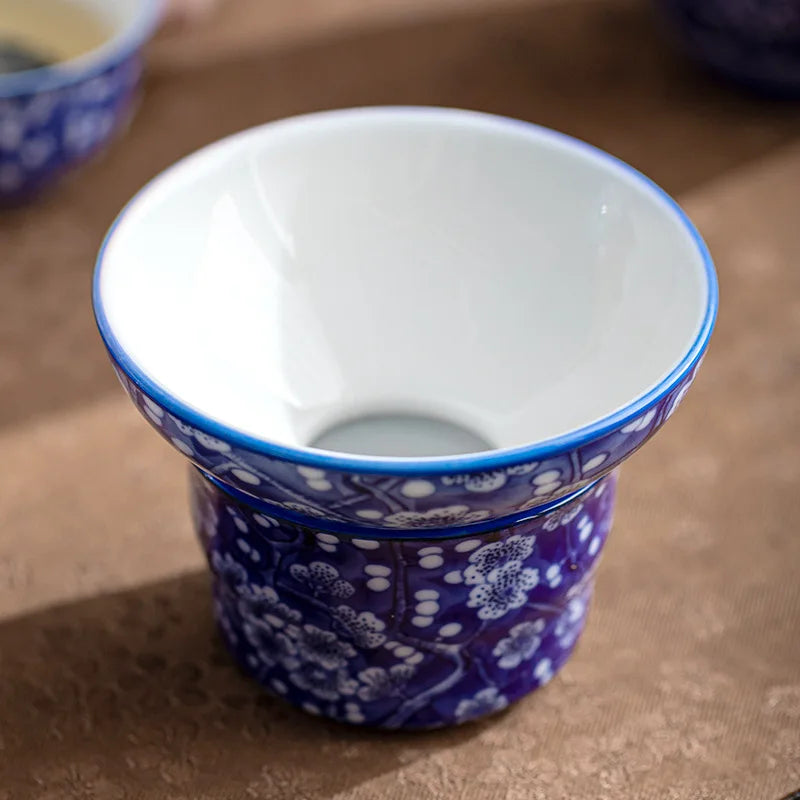 Blue and White Porcelain Ice Plum Tea Filter Set Kung Fu Tea Set Accessories Ceramic Retro Home Use Ceramic Drinking Utensils Oasis Select