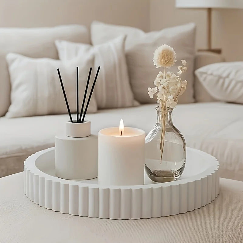 White Round Coffee Table Tray Modern Wave Shaped Decorative Tray Multipurpose Tray for Home Living Room Kitchen Bathroom Oasis Select