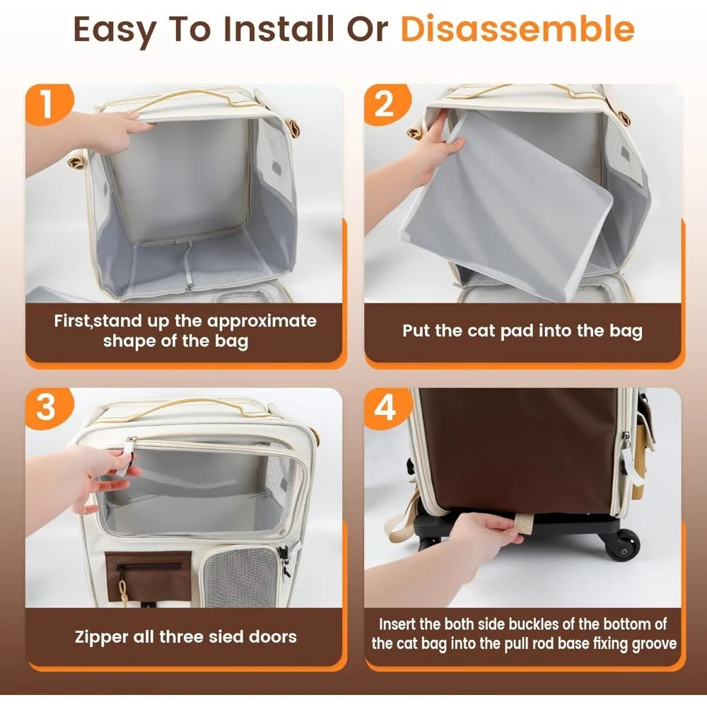 Durable Foldable Rolling Cat Carrier with Wheels for Large Cats Small Dogs Up To 25 LBS Travel Walking Camping Handbag Dog Bag Oasis Select