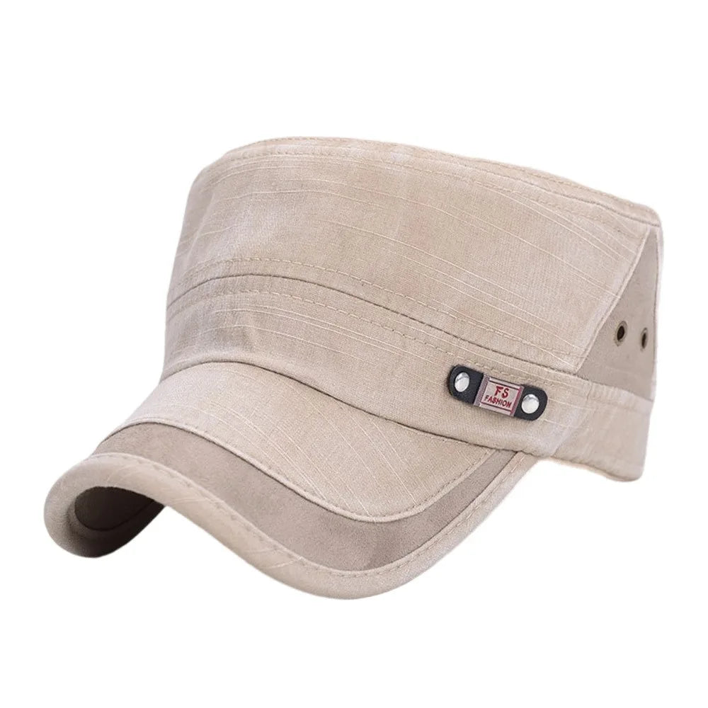Fashion Anti-UV Fishing Hat Cotton Adjustable Sun Hat Retro Outdoor Sunscreen Flat Top Hat Men Women Oasis Select Beige