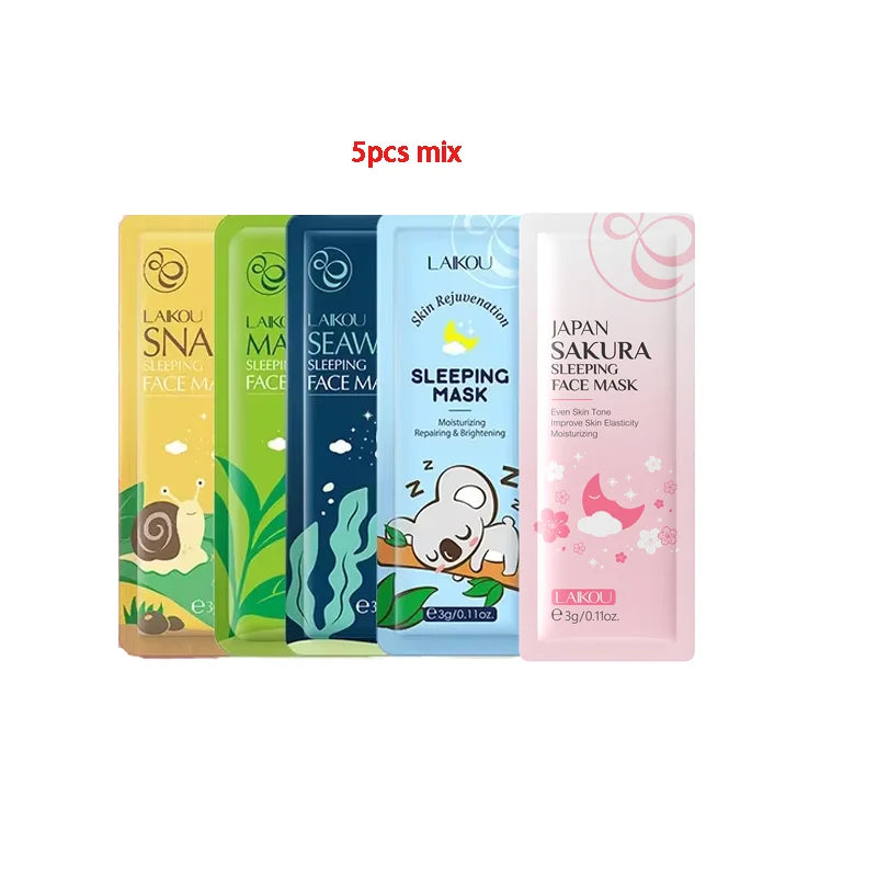 LAIKOU Sakura Moisturizing Facial Mask Hydrating Sleeping Face Sheet Masks Repairing & Nourishing Night Face Mask Skin Care 5pcs Oasis Select mix