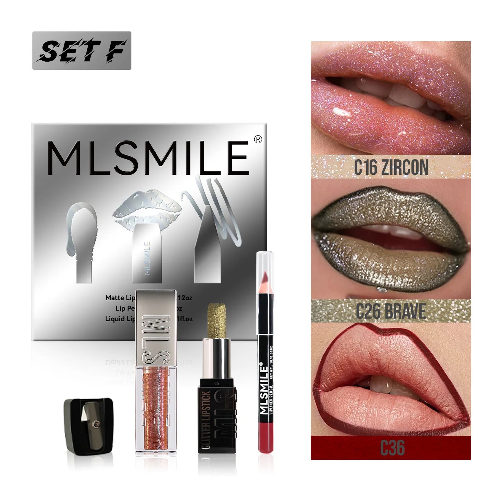 MLSMILE Diamond Lip Gloss, Liner & Lipstick Makeup Kit