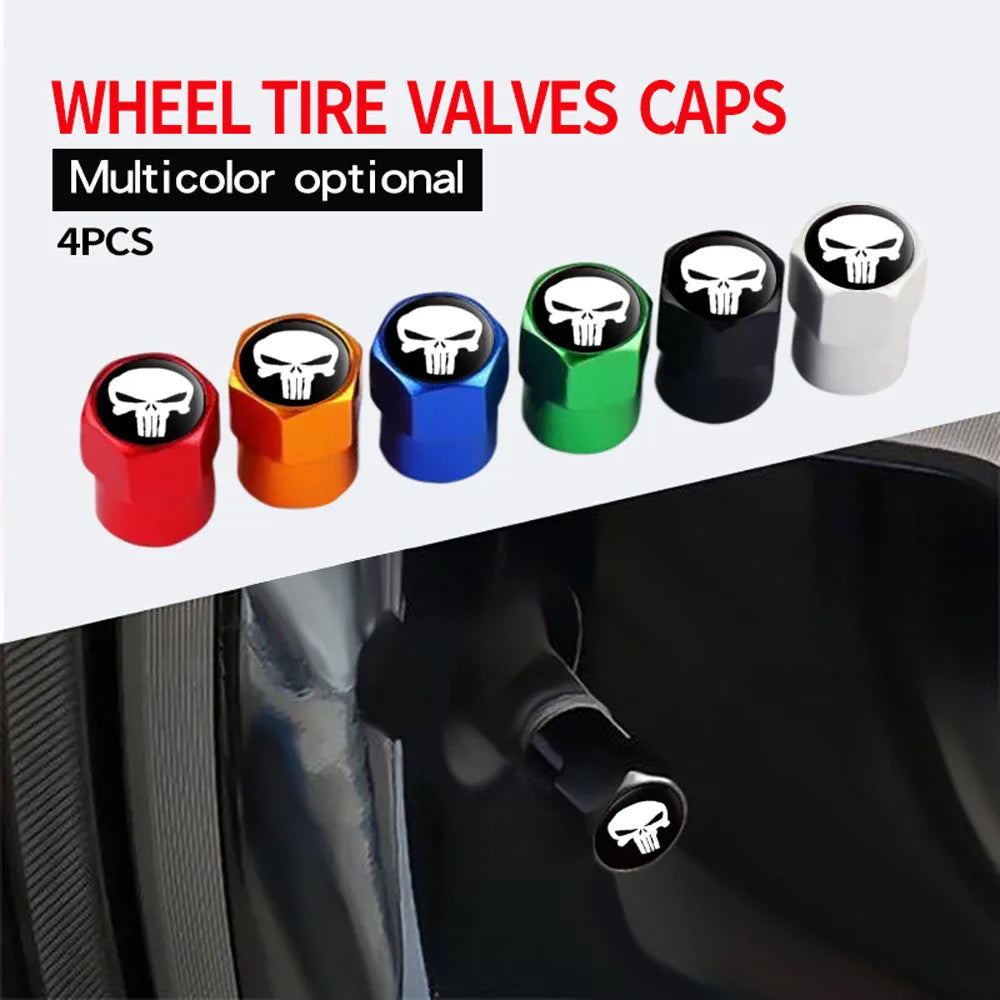 4Pcs Skull Car Wheel Tire Valve Stem Caps Airtight Dust Proof Covers Universal Tire Air Valve Caps for Cars, Trucks, Bicycles Oasis Select