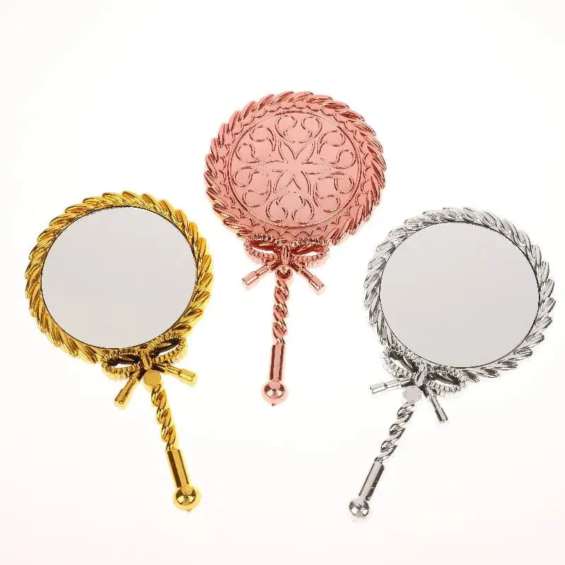 Portable Vintage Handheld Makeup Mirror Hand Hold Round Cosmetic Mirrors European Style Noble Ancient Court Mirror Beauty Tool Oasis Select